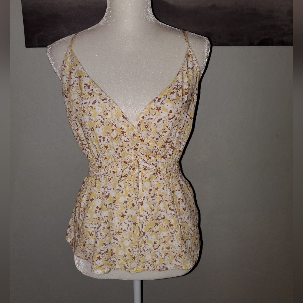 Abercrombie & Fitch Yellow Floral Babydoll Tank Top